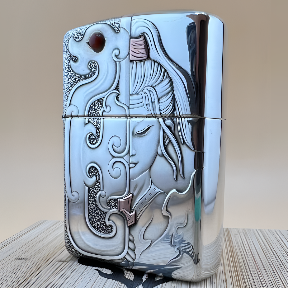 ZIPPO/之宝打火机蚊版文武木兰925银盔甲浮雕镶嵌防风煤油DYJ1