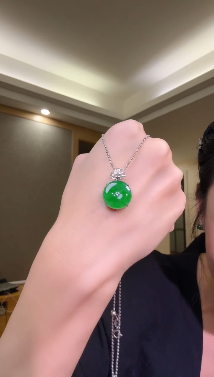 翡翠银S925镶嵌吊坠(不含链)天然翡翠吊坠