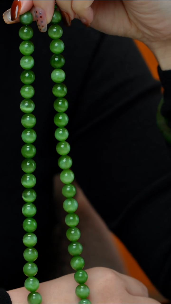 项链未镶嵌和田玉（碧玉）猫眼碧玉项链9-10mm 多样性发其一