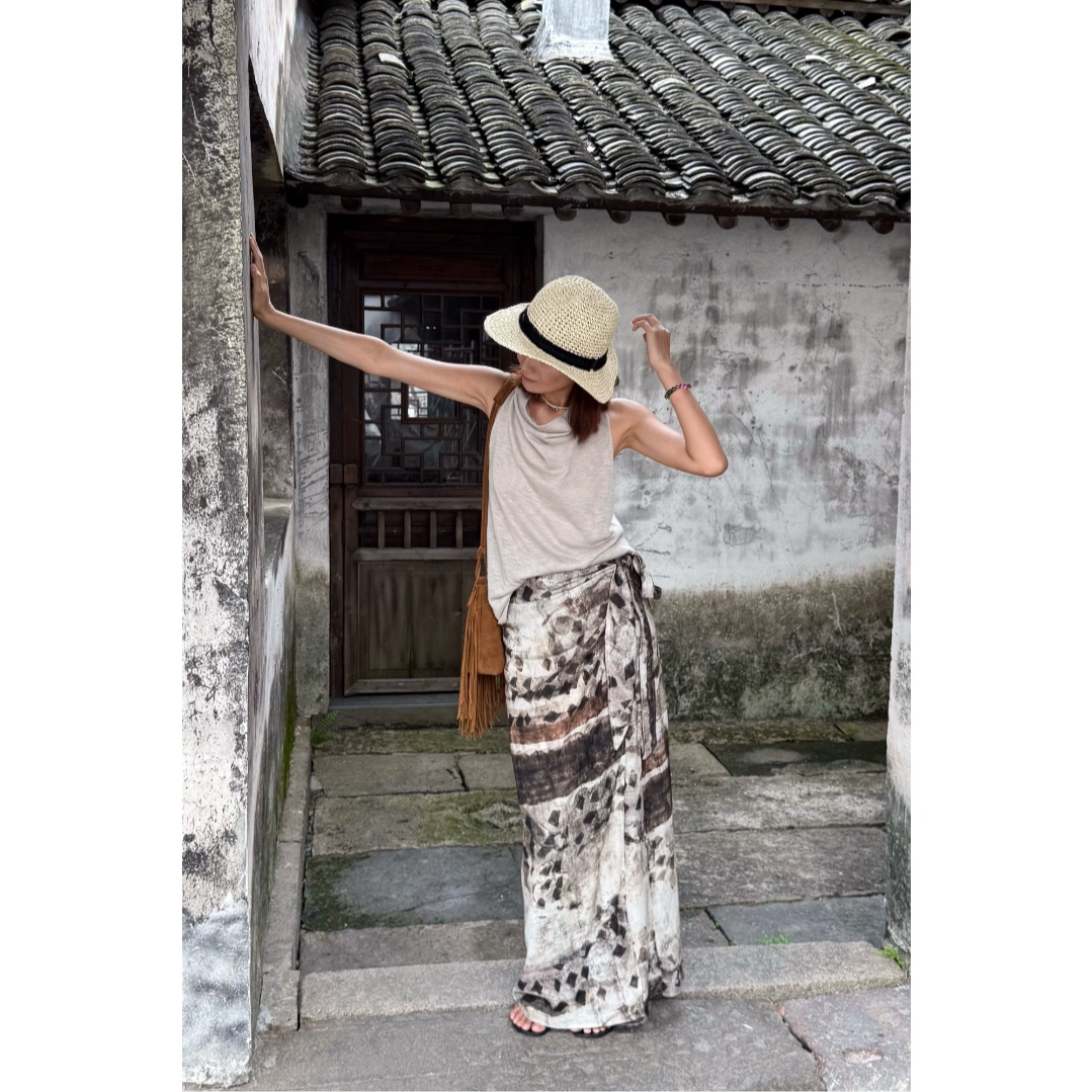 25夏 复古泼墨不规则半身裙