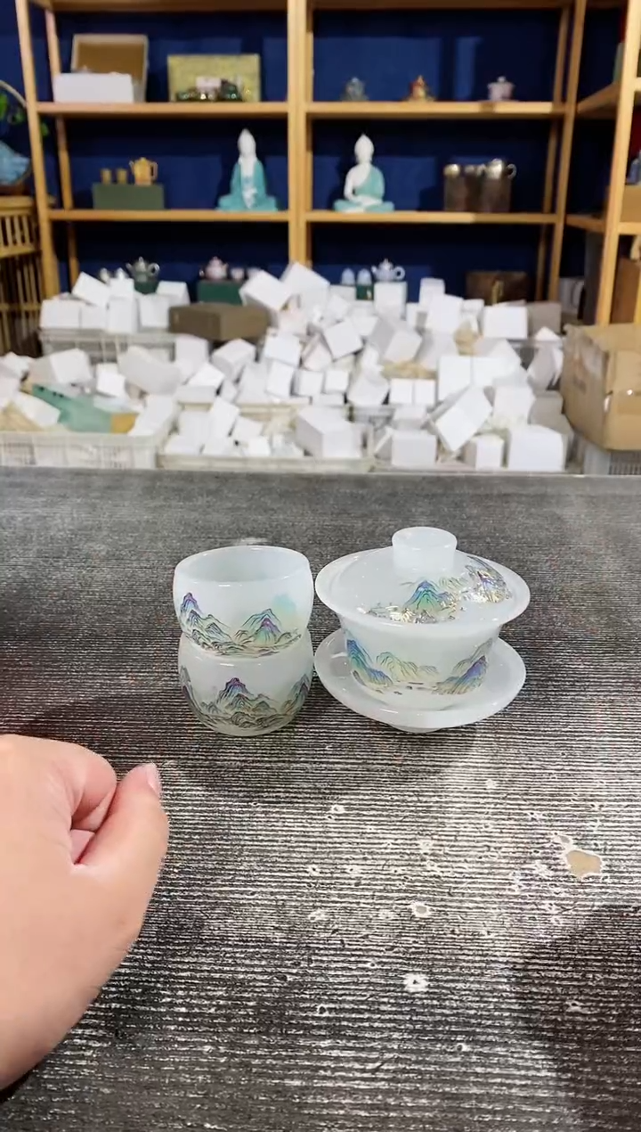 【闪购商品】其他千里江山琉璃三才盖碗+2杯