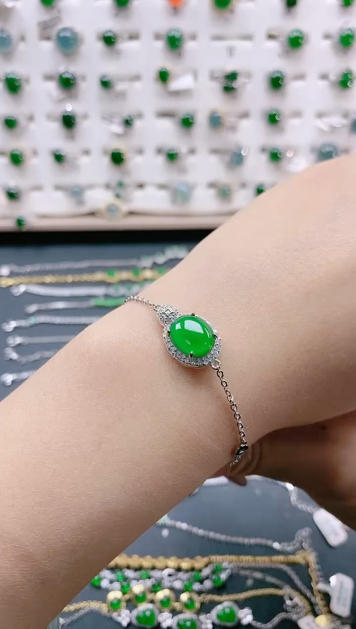 【闪购商品】翡翠手链银S925镶嵌天然翡翠
