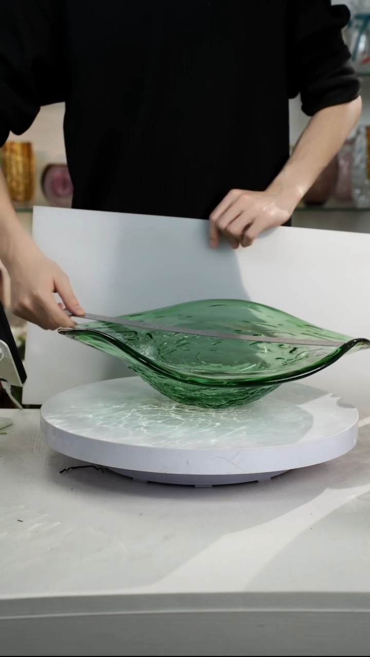 【闪购商品】琉璃长40轻奢琉璃花器正常手工痕迹