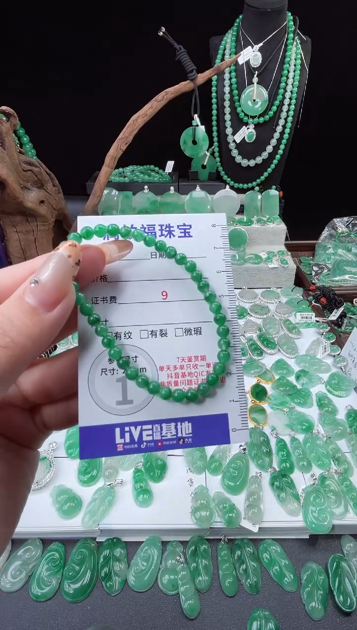 吊坠(赠链)未镶嵌石英质玉（非洲翠）6.291手串