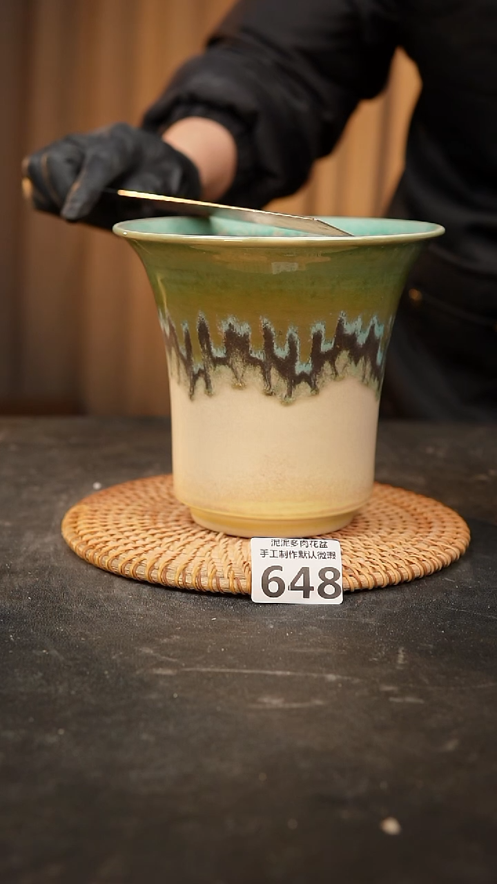 【闪购商品】瓷片648泥泥手工花盆口14高14