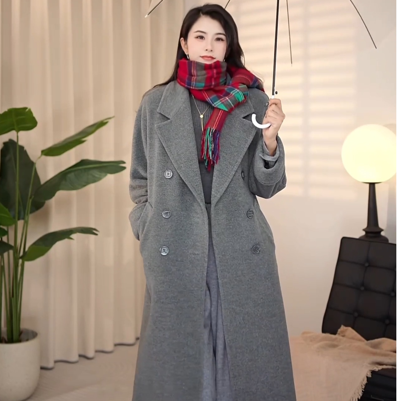 AMASS/阿玛施秋冬新款5400861双排扣时尚气质廓形羊中式复古麂皮