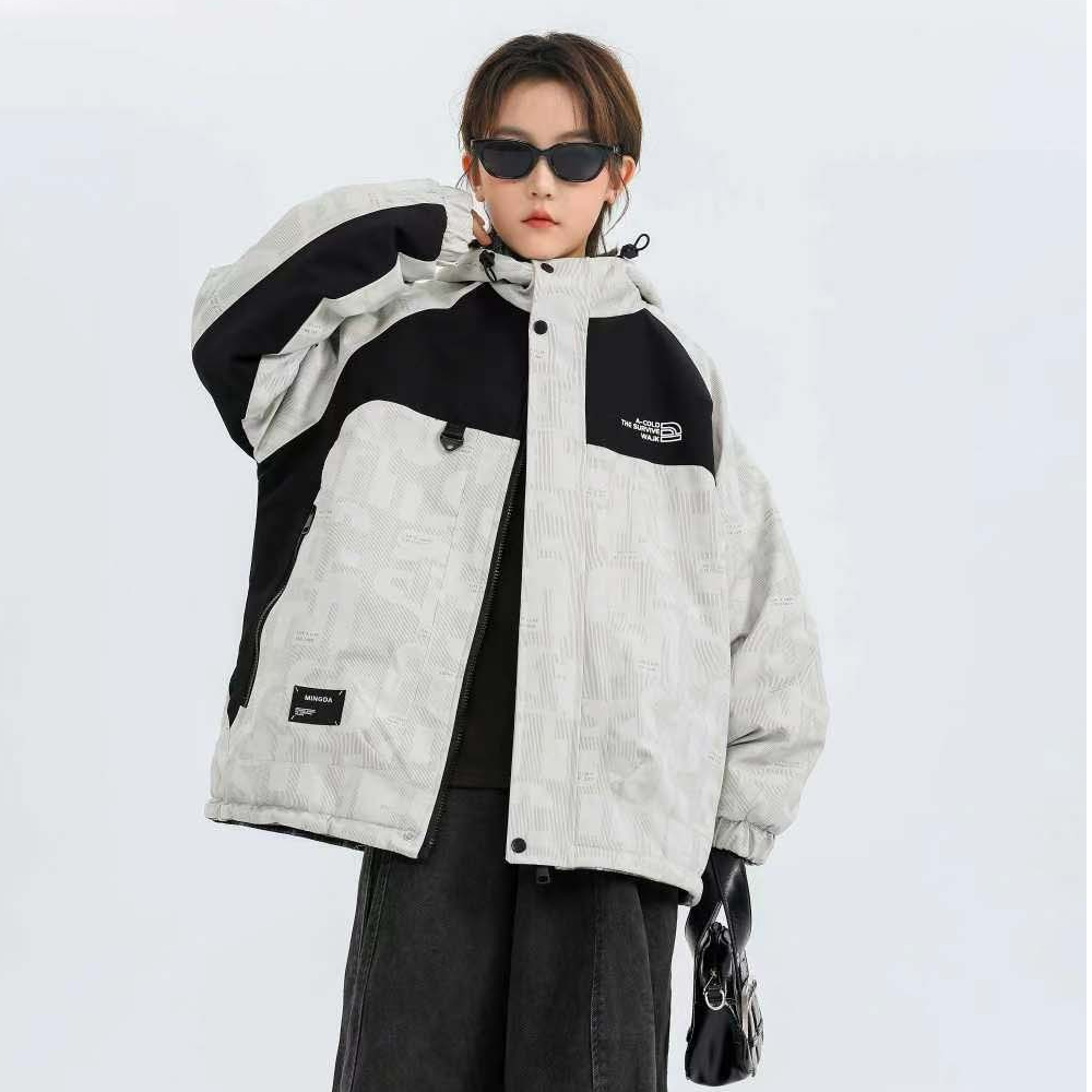 冬季男童时尚韩版拼色棉服连帽冲锋衣休闲百搭潮流运动防风拼接