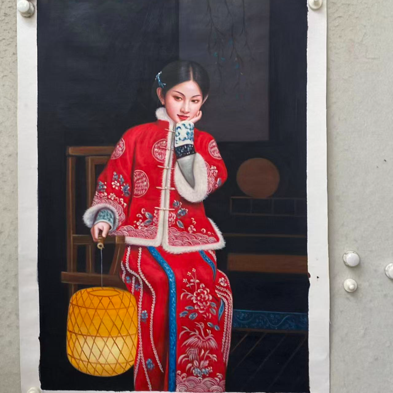 林彦新***中国新娘-提灯笼-约60*90厘米-手绘油画-麻布