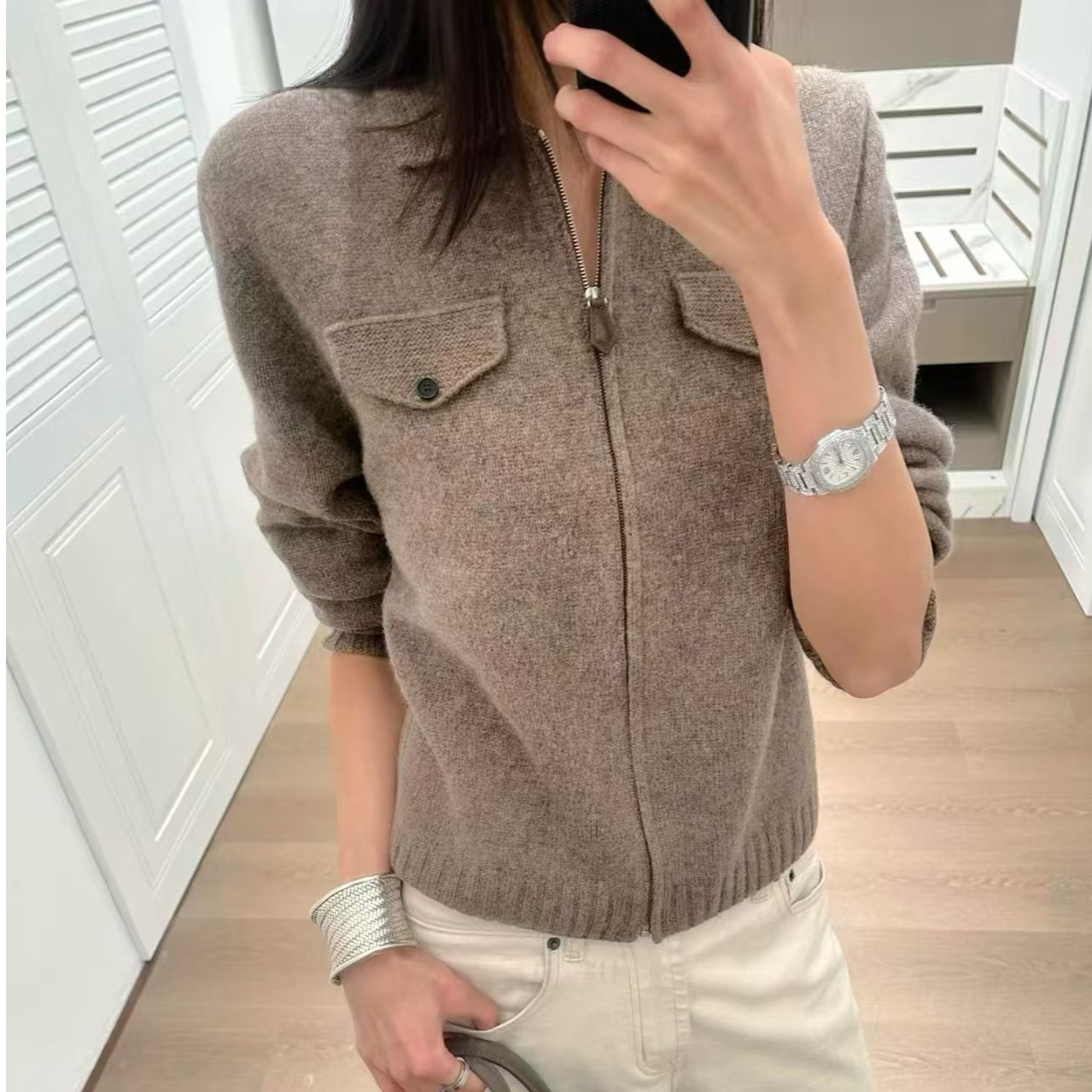 女毛针织衫秋季女式灰色翻领毛衣纯色百搭气质毛衣B190#