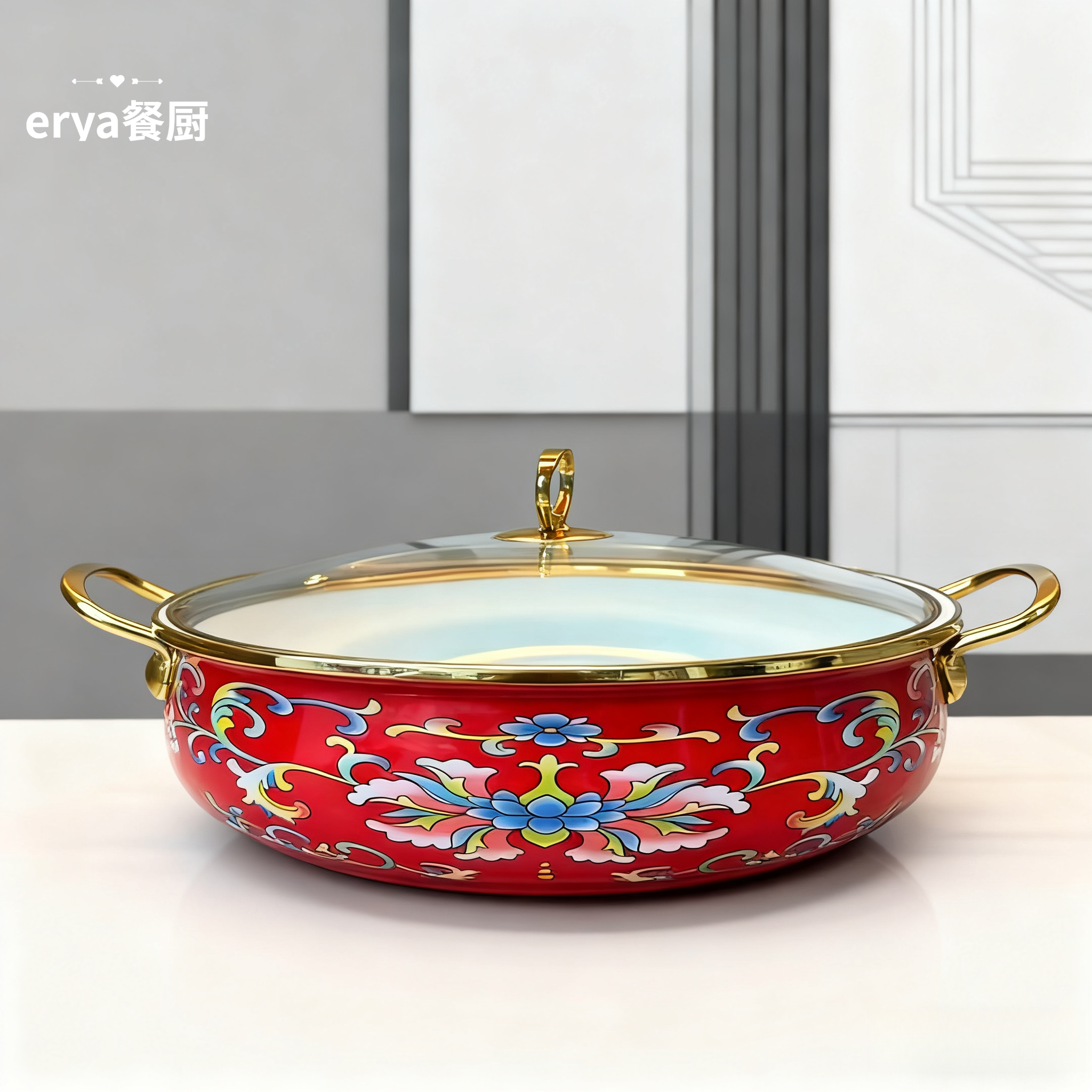 30cm多用海鲜锅珐琅搪瓷炖锅火锅燃气电磁炉通用多功能防溢锅