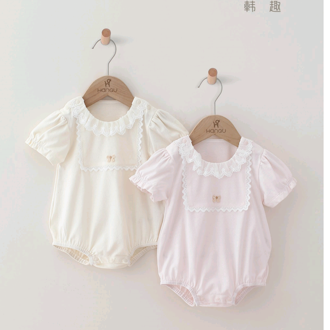 直播间扣号链接女童夏季短袖爬服蕾丝