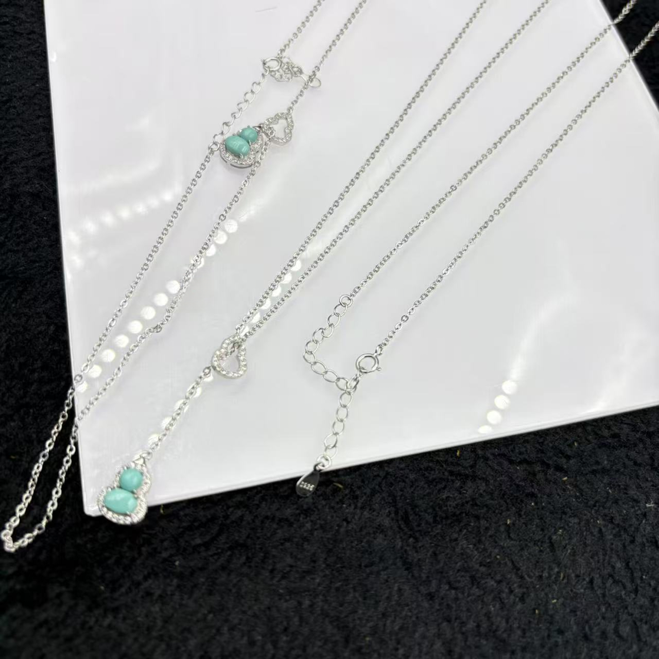 坠链均925银 「戴琴珠宝」DQ1297-银镶绿色葫芦项链（多样性发其一）