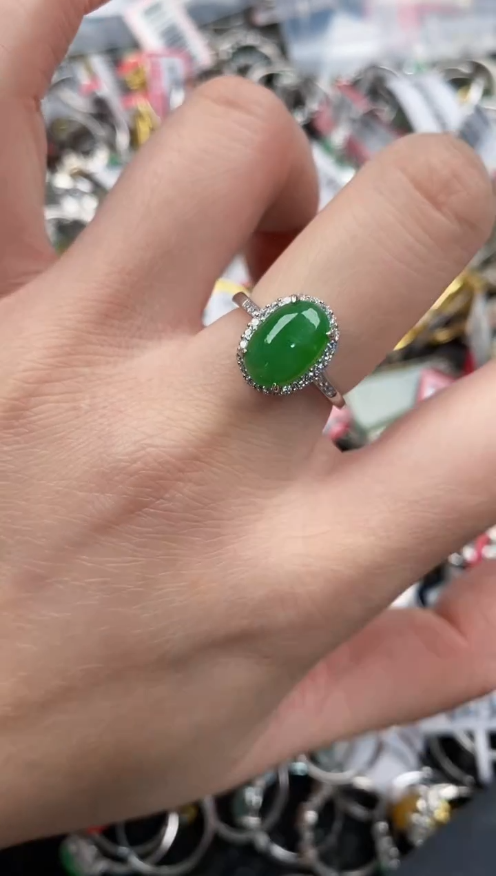 银S925镶嵌戒指翡翠333     10