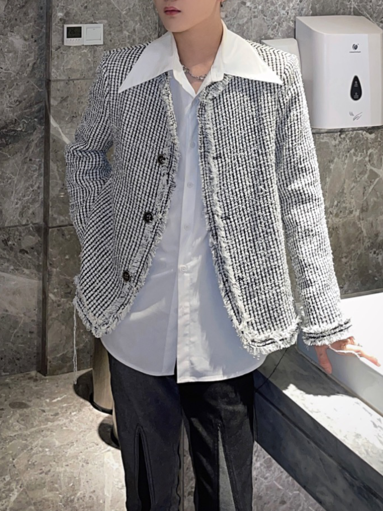 OOTD | 外套新品-白色小格子流苏小香风高级感轻奢定制垫肩时尚款