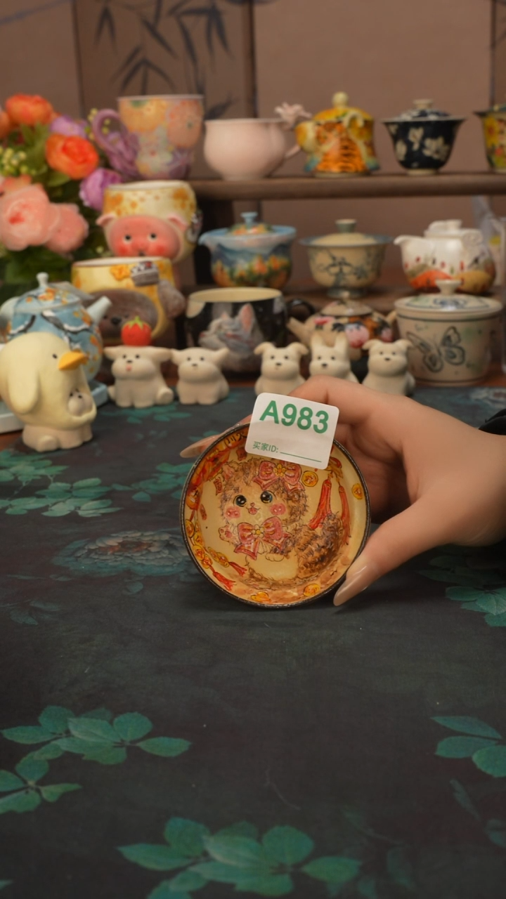 迷糊  精致猫猫紫砂普洱杯983