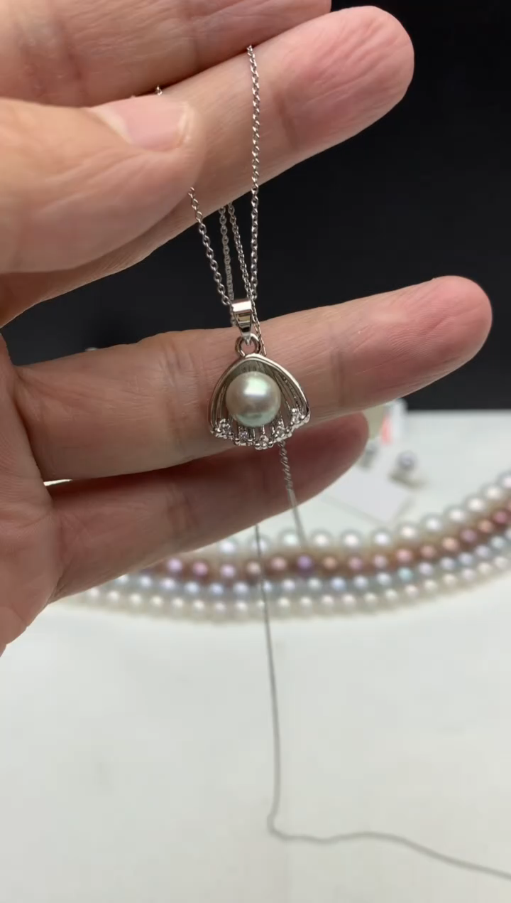 未镶嵌ff海水珍珠akoya灰珠吊坠（赠链）7~8mm