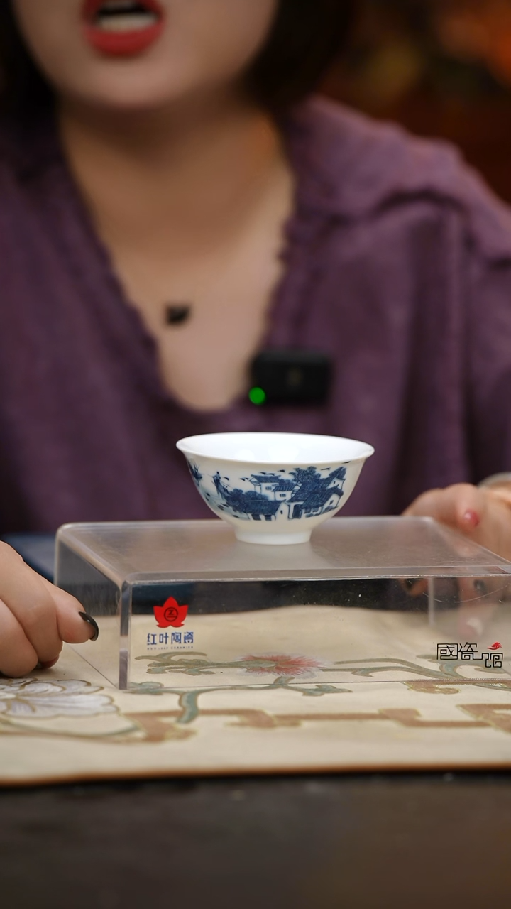 4个微瑕江南水乡3.5英寸口汤碗