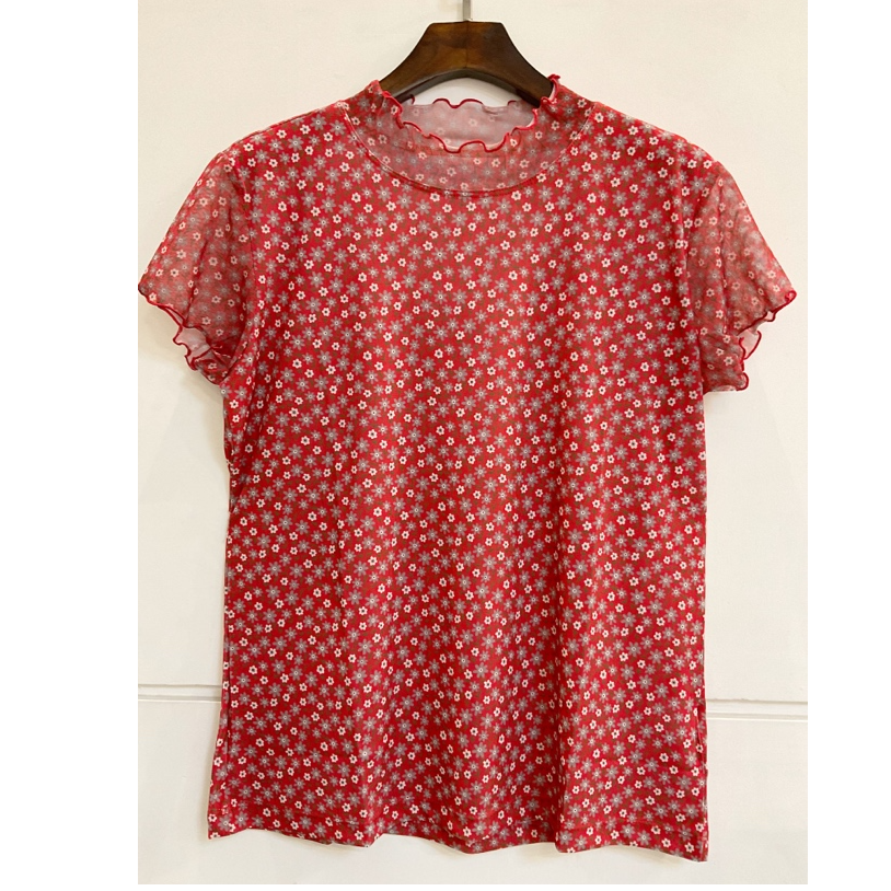 韩国夏季新款红色碎花橘果花衫