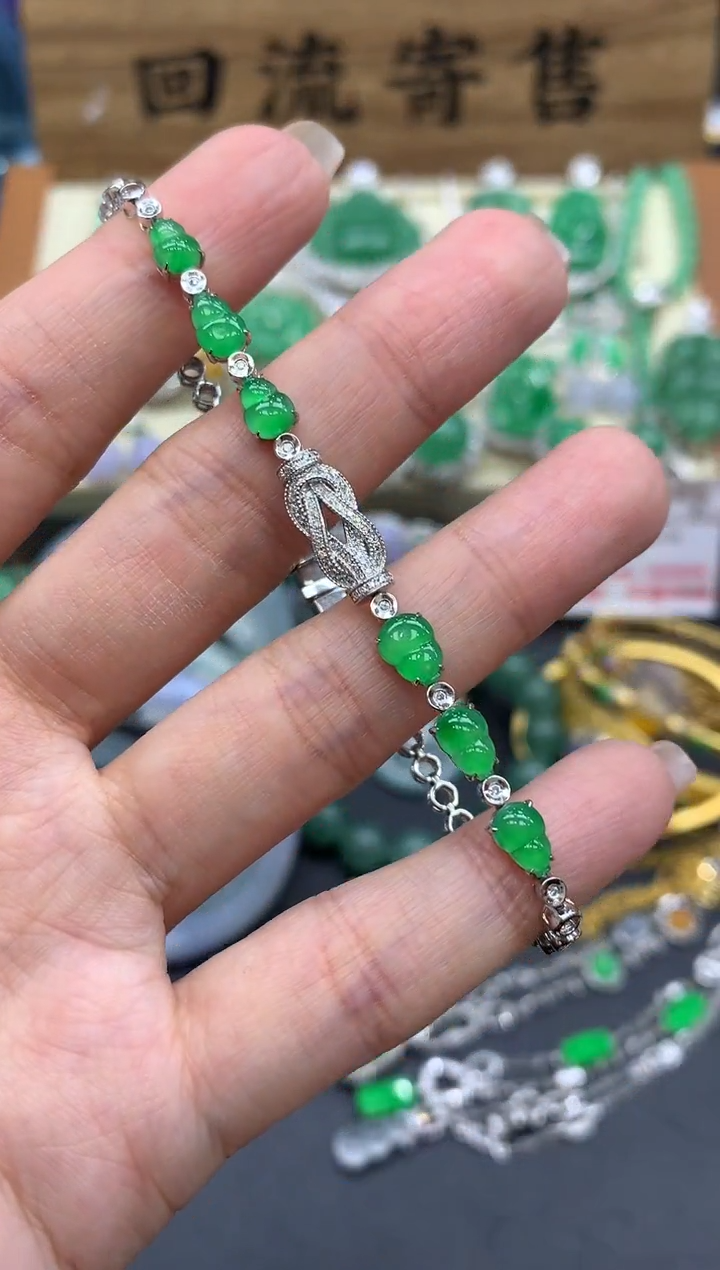 【闪购商品】翡翠手链18K金镶嵌626-中国好珍宝