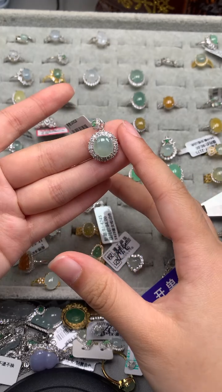 银S925镶嵌戒指翡翠吊坠3