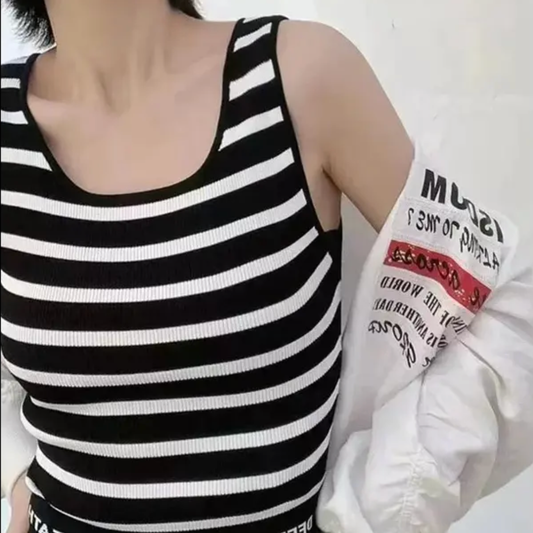 AMASS/阿玛施新款深呼吸百搭短款条纹字母针织背心上衣女5399591
