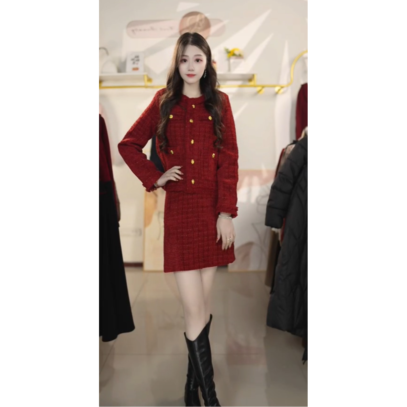 气质时尚小香风套装裙2025秋冬新款显瘦外套半身裙两件套Y191161