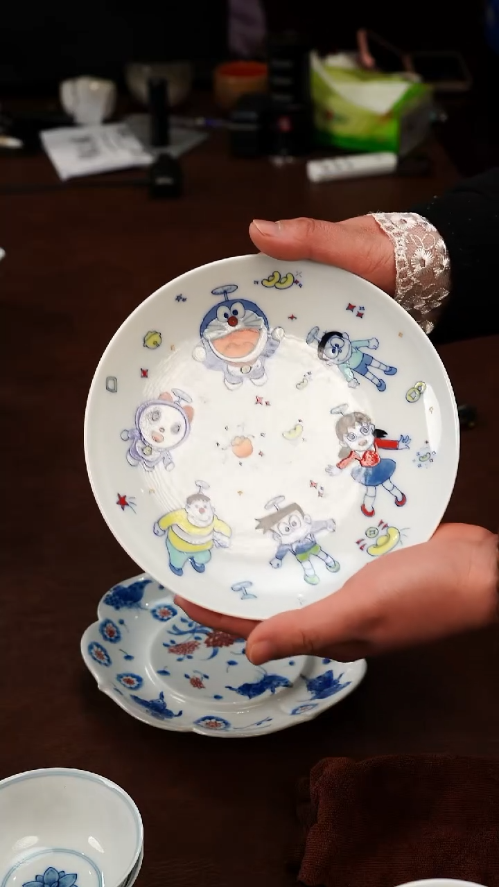 摆件陶景德镇瓷器，明成化青花瓷手绘茶具~