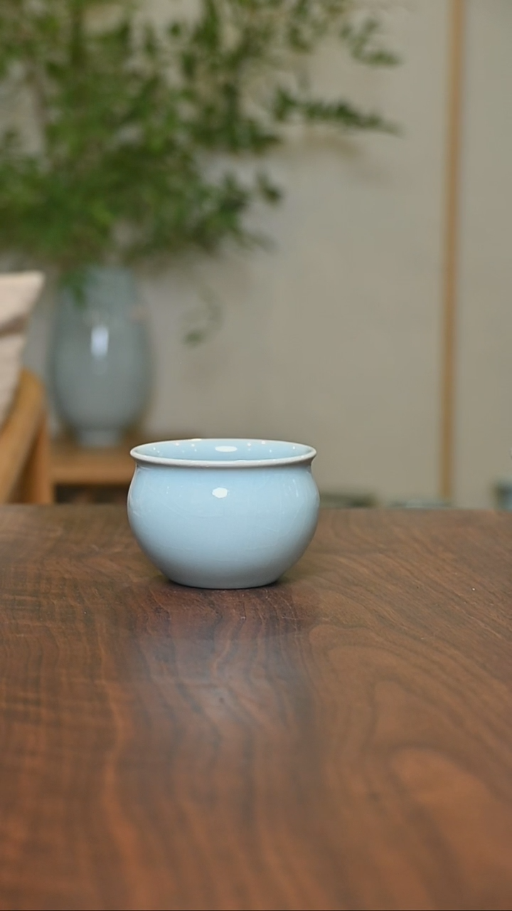 杯天青釉朱晓辉款手拉缸杯120毫升一级