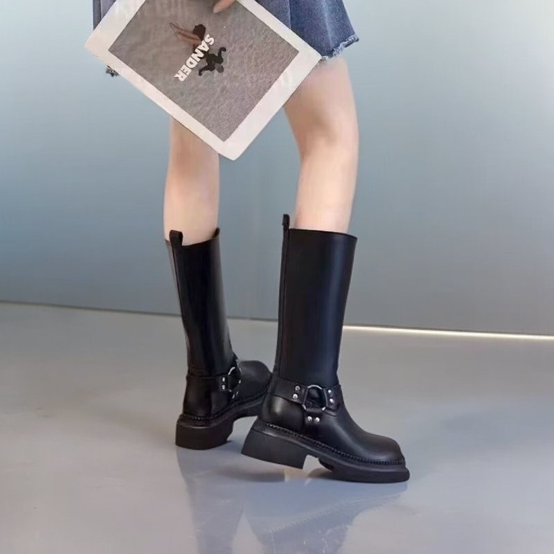 1577-BGS-单里新款高帮靴子女粗跟小短靴欧货时尚马丁靴英伦风