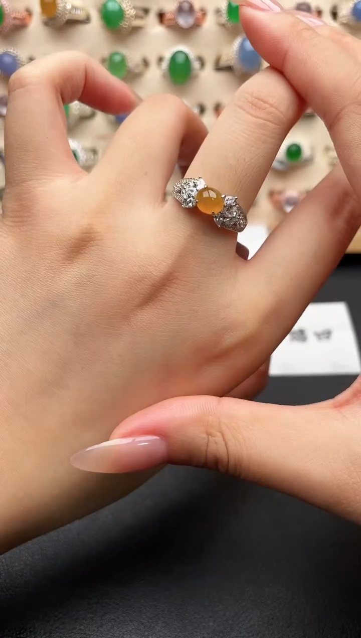 银S925镶嵌戒指翡翠一物一证一礼盒