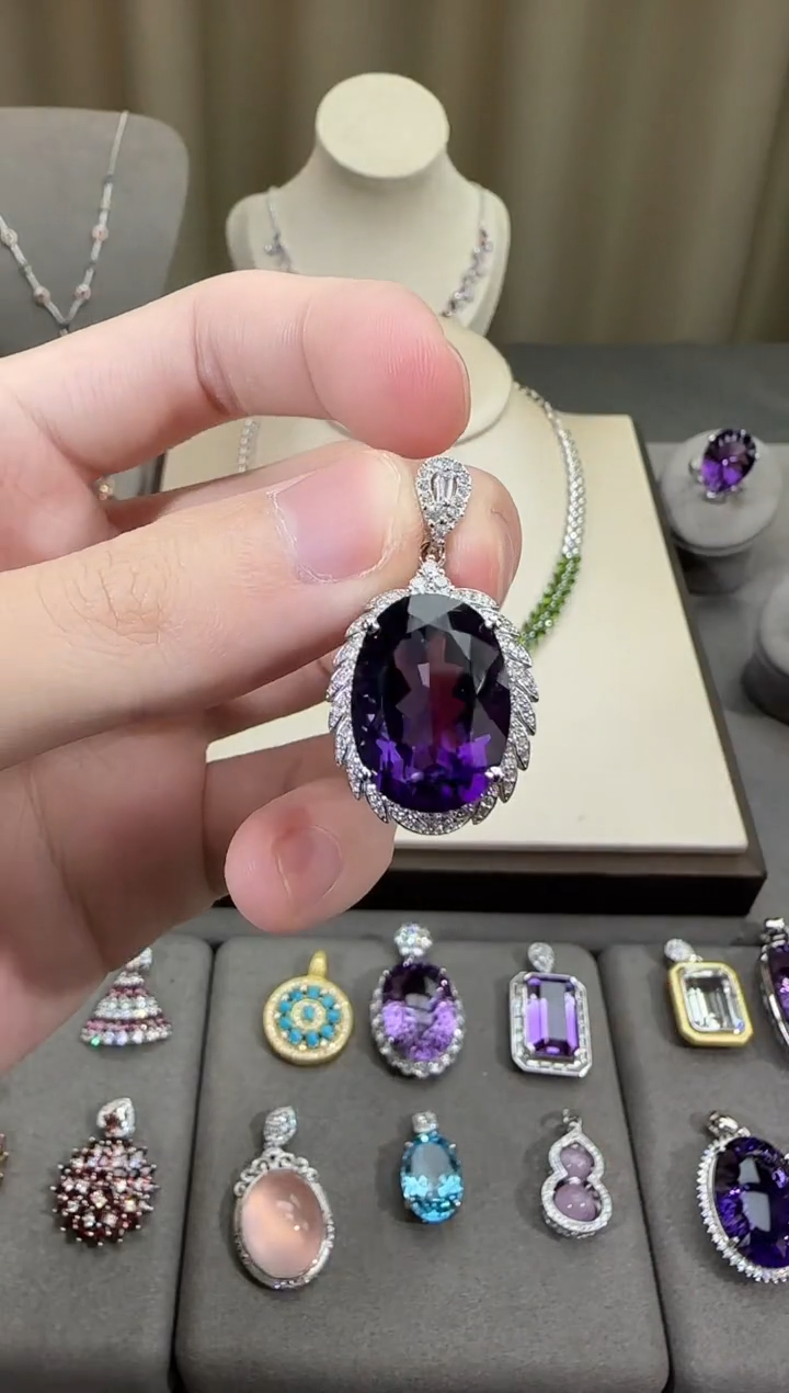 颈饰银S925镶嵌紫晶13*18mm帝王紫吊坠