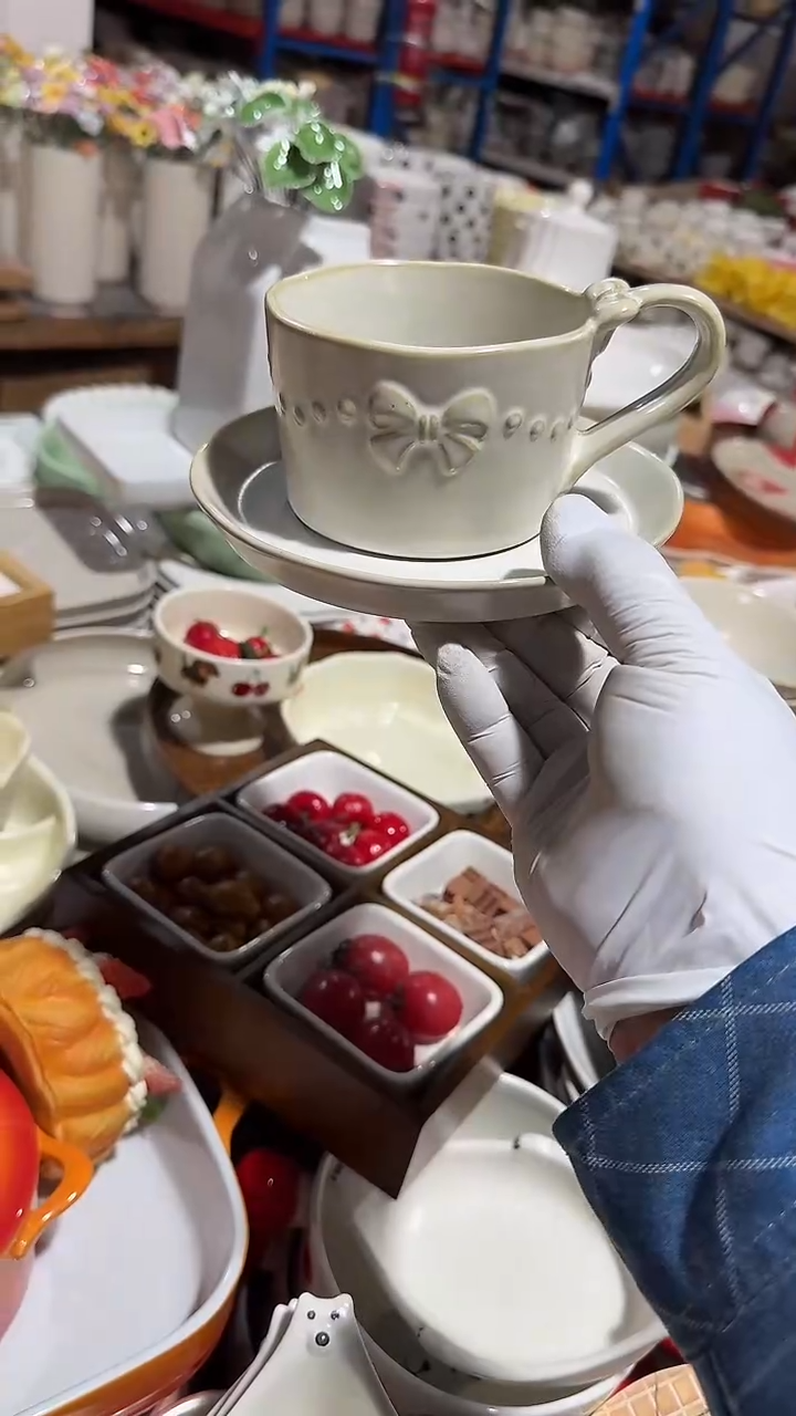 陶瓷蝴蝶结咖啡杯碟 微瑕凑满20元包邮