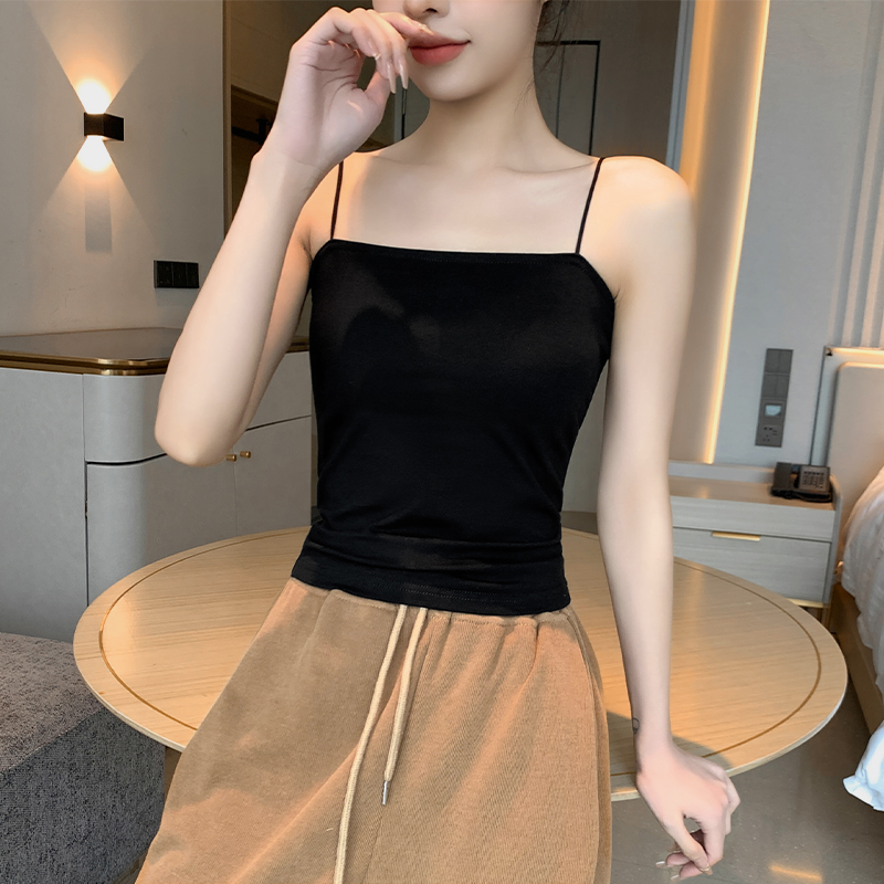 黑色一字领细小吊带白色背心女夏带胸垫美背内搭外穿打底抹胸上衣