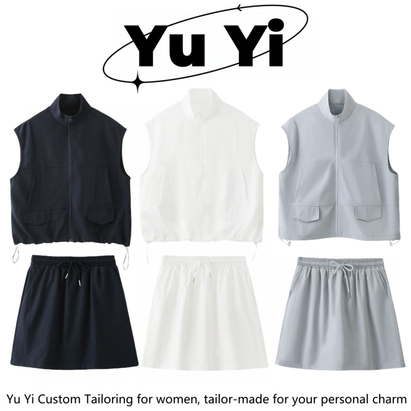 时尚工装套装女设计感拉链短袖上衣+半身裙两件套女