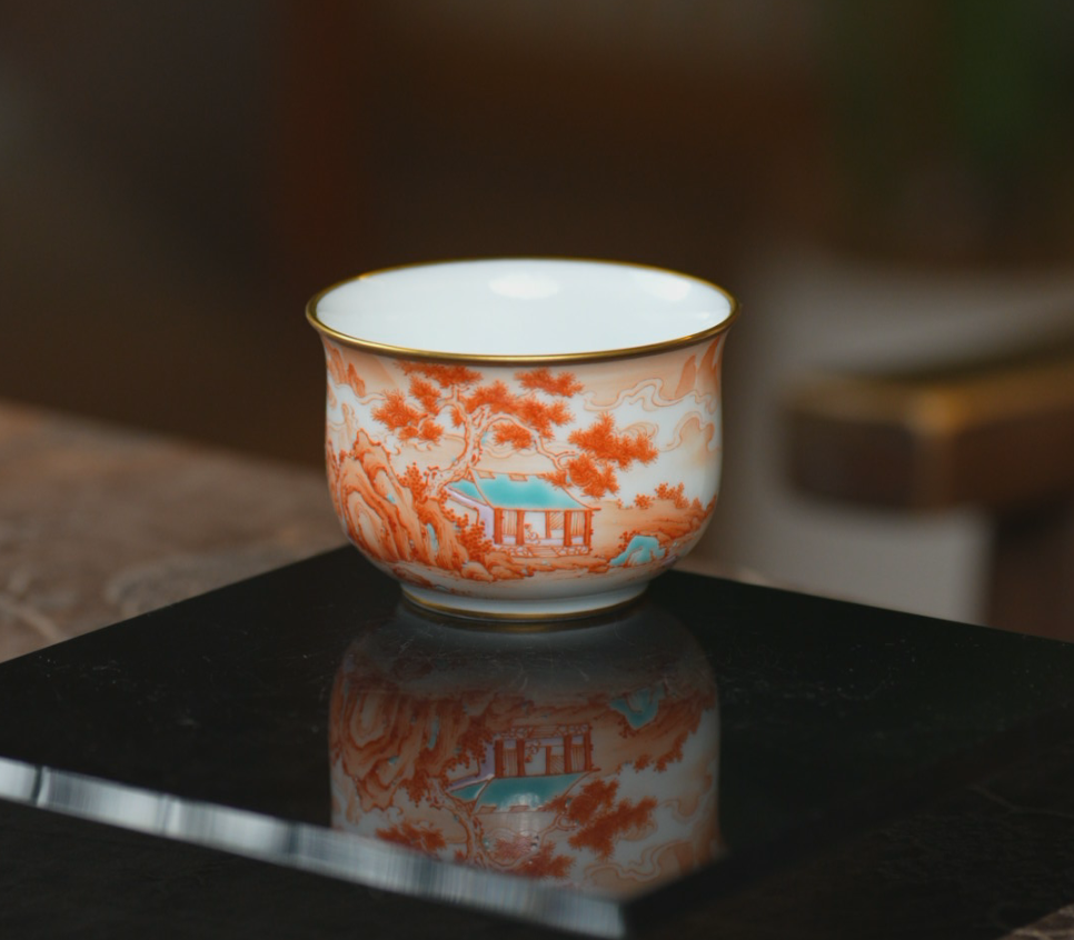 麟波阁丨矾红山水杯
