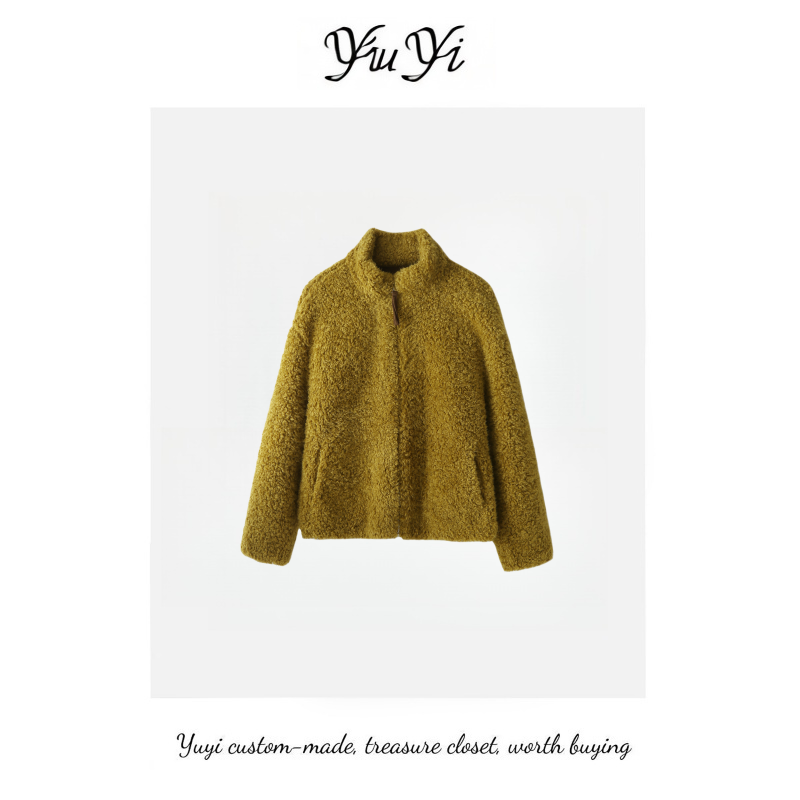 韩系立领仿羊羔毛皮毛一体短款外套女2025秋冬新宽松显瘦减龄上衣
