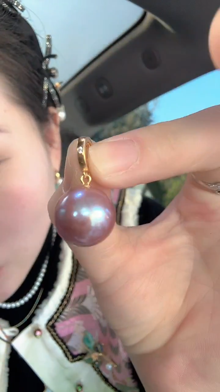 吊坠(不含链)银S925镶嵌淡水珍珠大龙珠925银紫珠万能扣吊坠