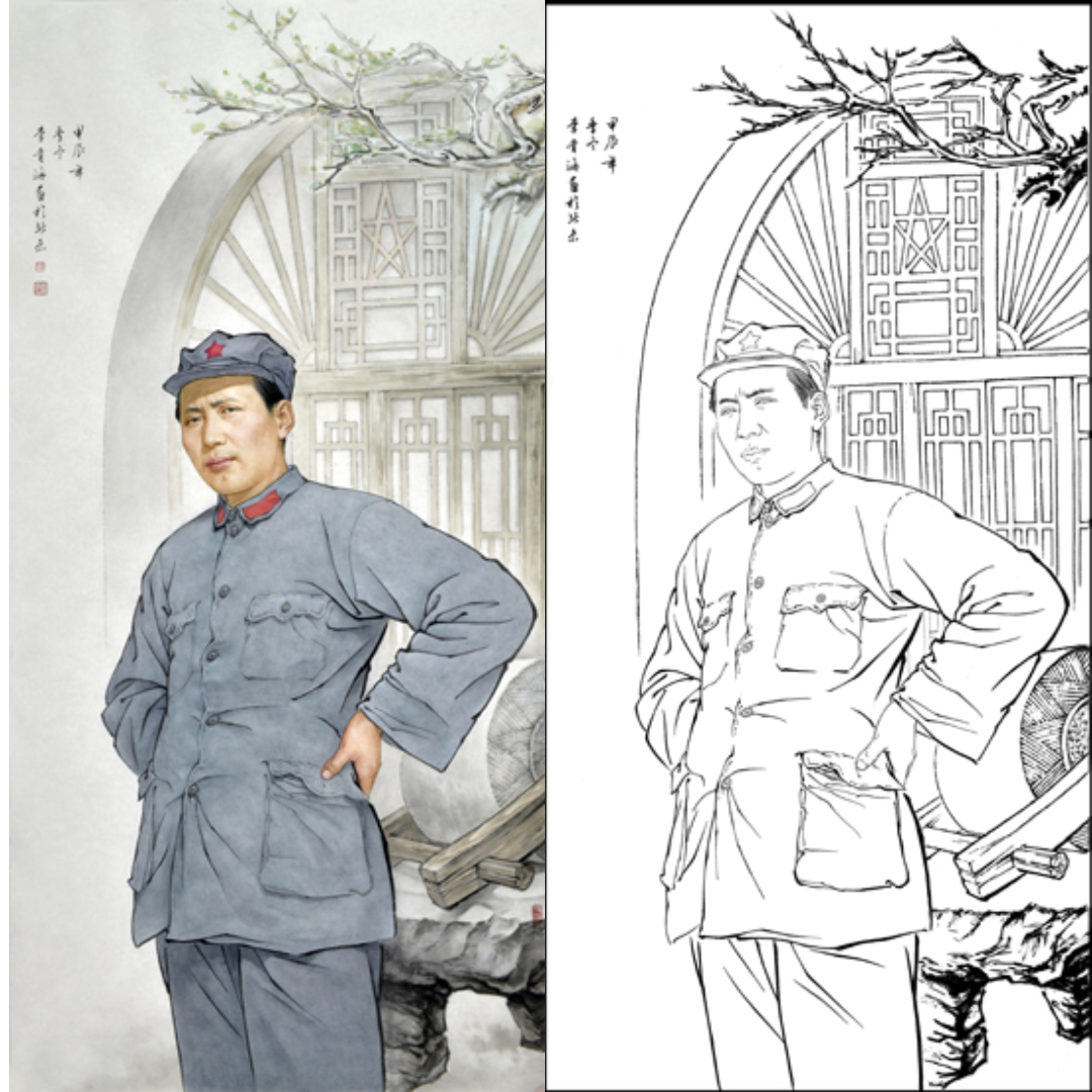 工笔画《问苍茫大地谁主沉浮》线描稿（附A3彩图及绘画文本）