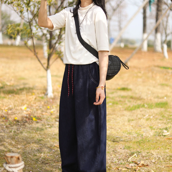 （浅笑）8263 刺绣裤脚阔腿牛仔裤女2025春季新款显高直筒裤子