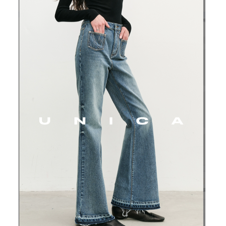 UNICA/原创小马系列重工立体凹凸logo水洗土耳其进口微喇叭牛仔裤