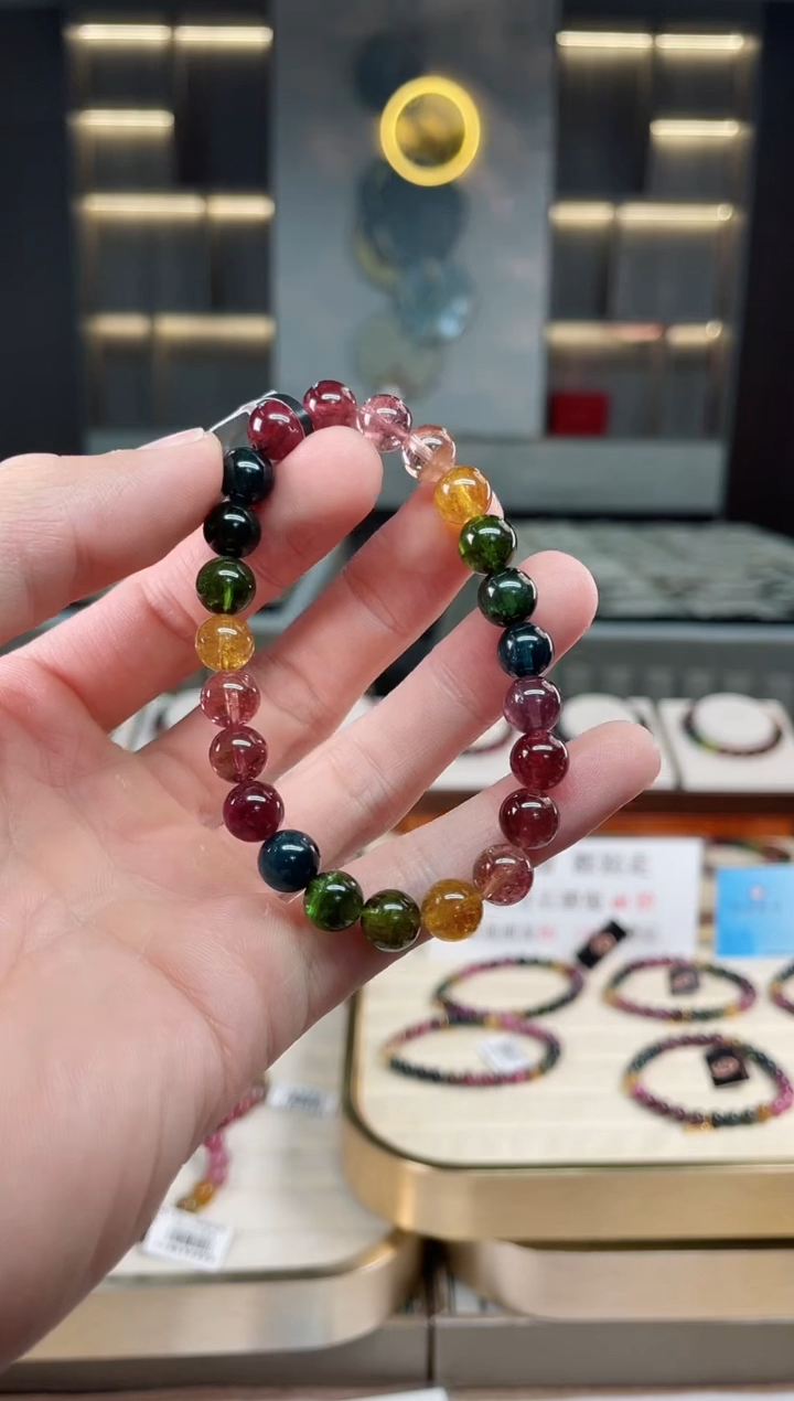 未镶嵌冰透体老矿碧玺彩虹单圈手串8mm+碧玺多样性发一条xion