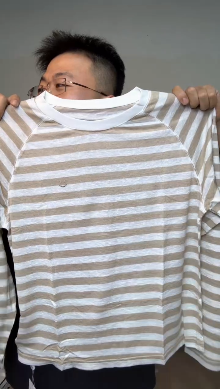 棉门青咖白条罩衫