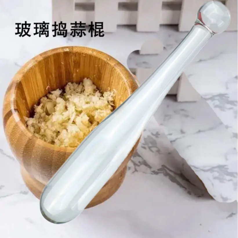 高硼硅实心玻璃捣蒜泥搭配使用木盅捣蒜槽好清洗不发霉