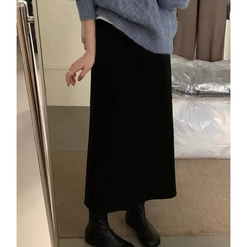 2025秋冬季新款气质韩系设计感后拉链开叉时尚气质半身裙BS8686#