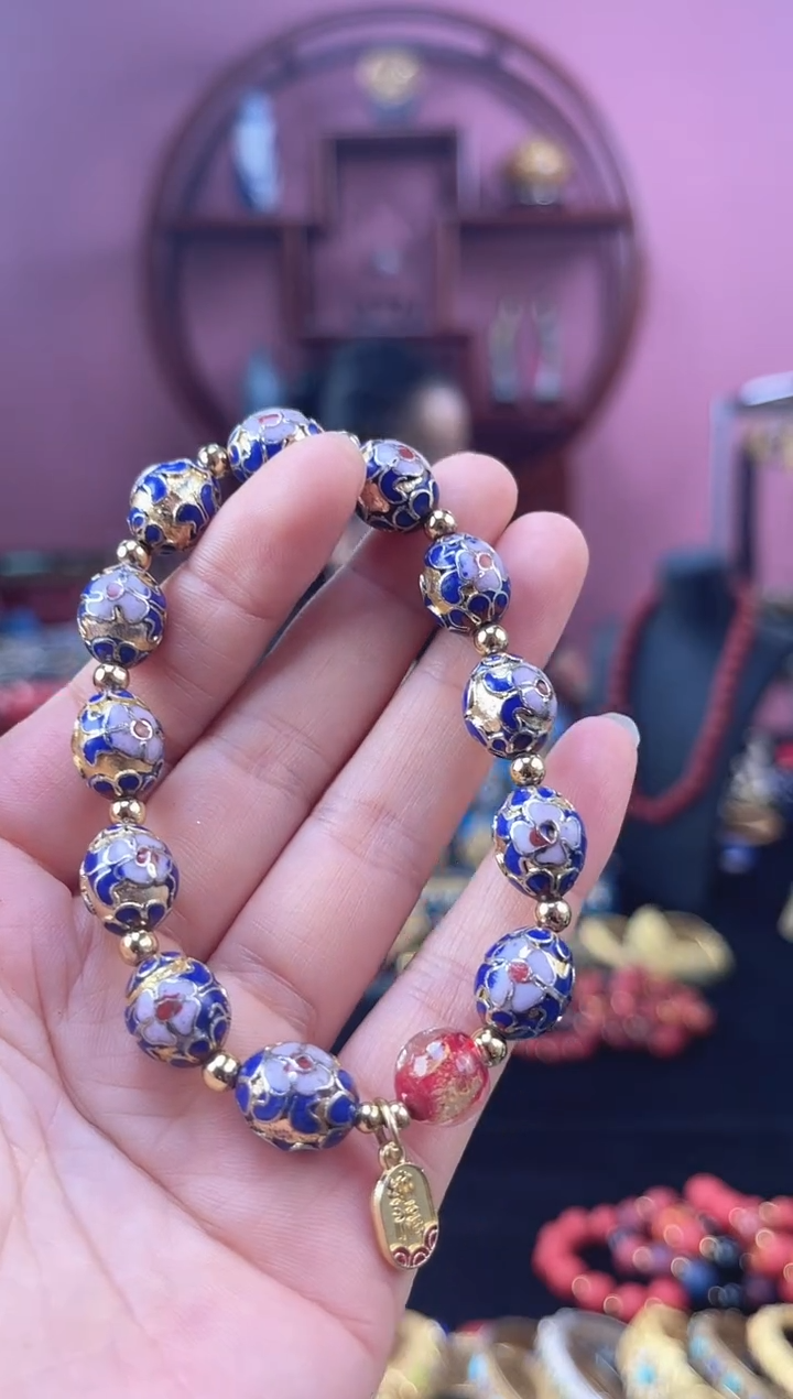 非遗 景泰蓝手串 金地枣珠宝蓝