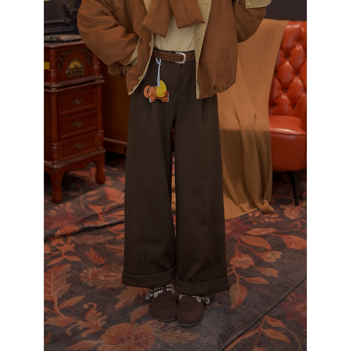 婉儿 25年冬季新款宽复古长裤宽松直筒休闲裤女#K10296