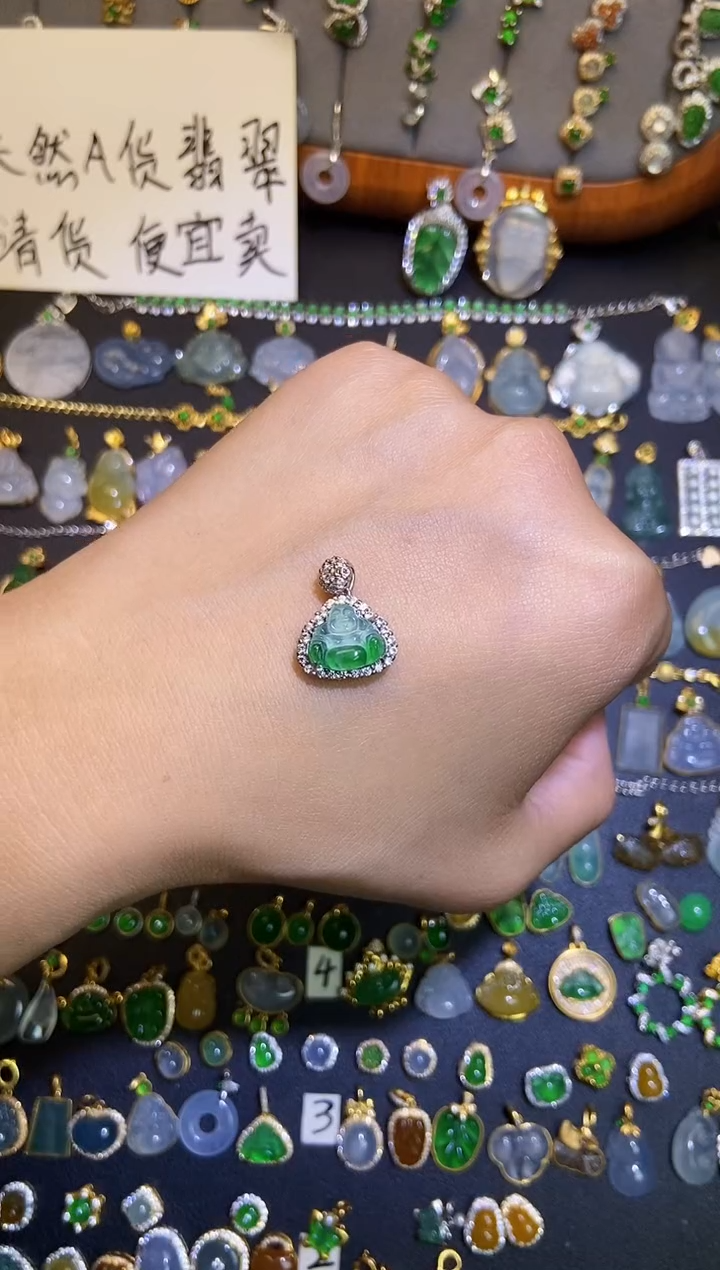 翡翠银S925镶嵌吊坠(不含链)天然a货翡翠