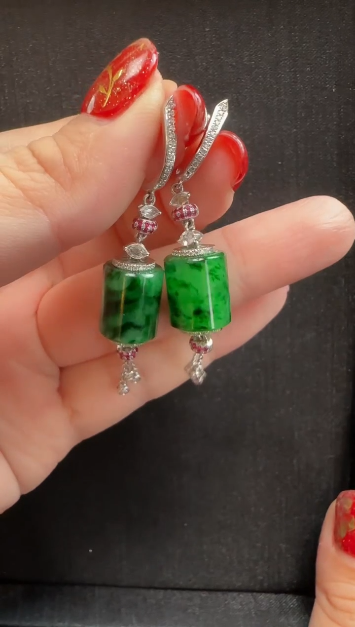 【闪购商品】翡翠耳环18K金镶嵌030路路通一对