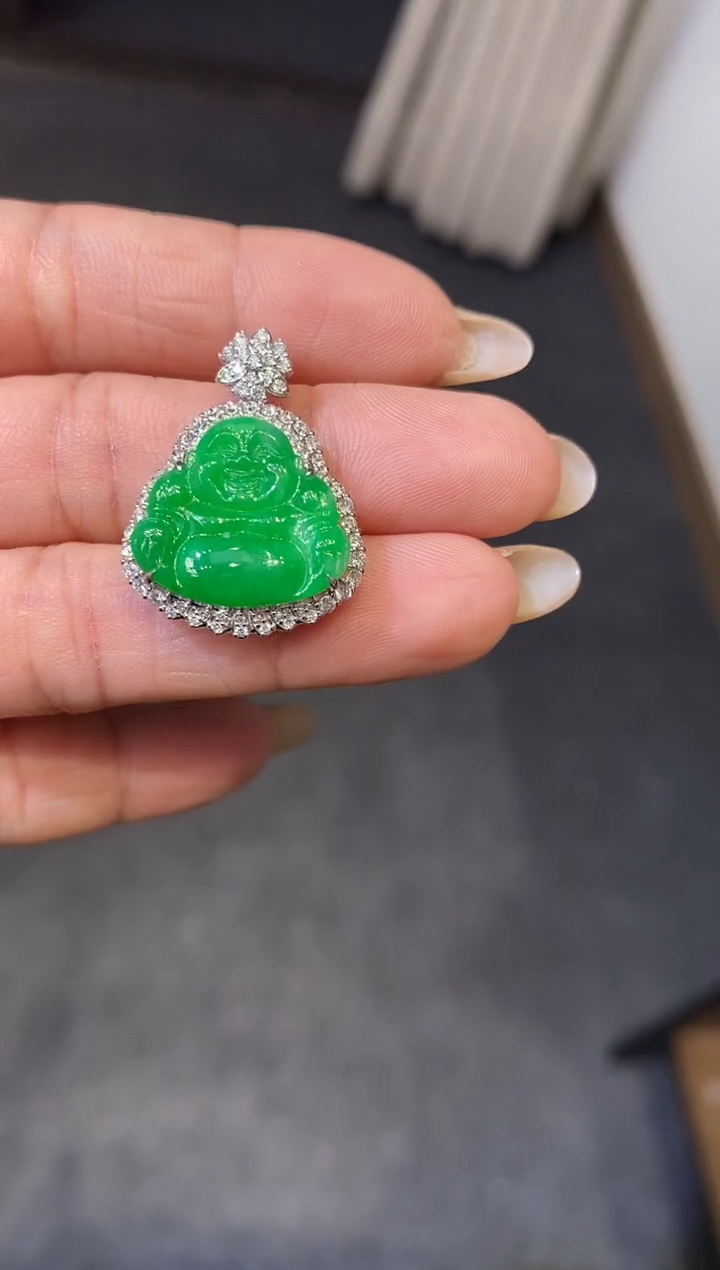 吊坠(不含链)18K金镶嵌翡翠佛公