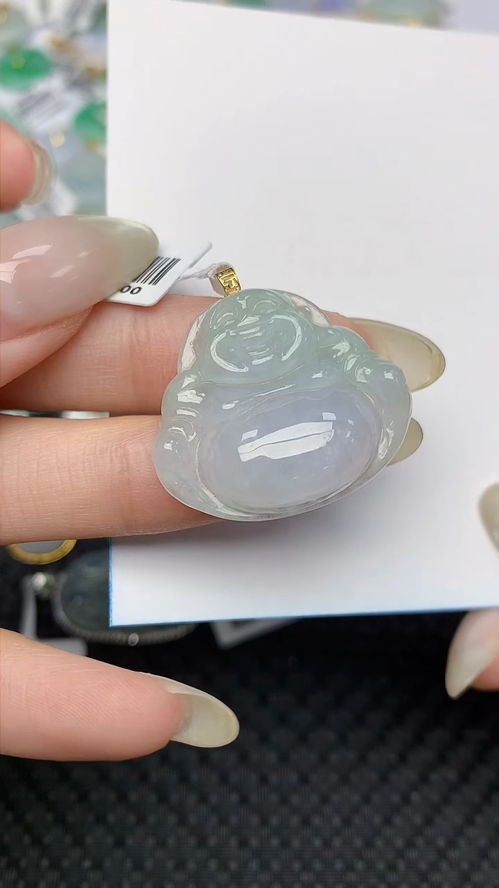 翡翠18K金镶嵌颈饰天然翡翠a货